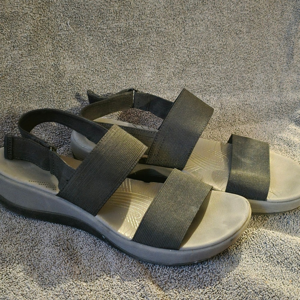 Clarks Cloudsteppers 9 Arla Glison Sandals Womens Black Elastic Strappy Platform